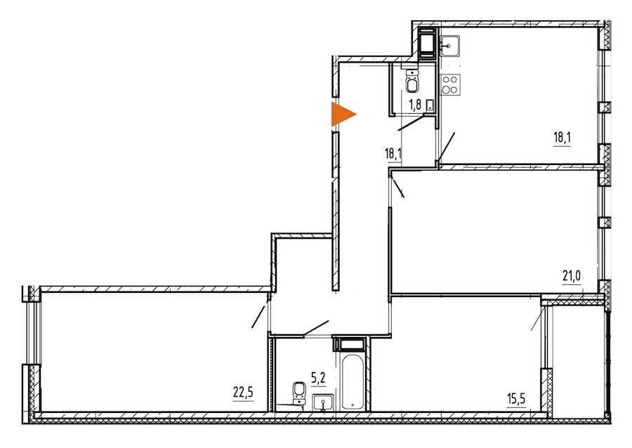 Трехкомнатная квартира в Эталон ЛенСпецСМУ: площадь 104.6 м2 , этаж: 8 – купить в Санкт-Петербурге